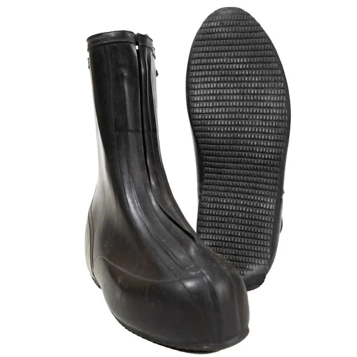 Side profile of the Original German Army rubber overshoe boot next to its flat textured non-slip sole