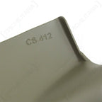 Close up view of CS 412 military designation stamp on olive green steel spade blade