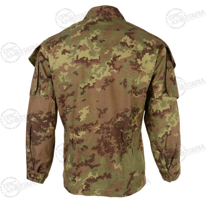 Back view of Italian Army Vegetato camo field shirt with adjustable waist tabs
