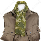US WW2 camouflage jump scarf tied around mannequin neck over M42 jump jacket