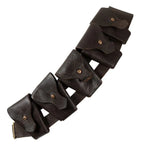 Front view of the WW2 original British Pattern 1903 5-pocket leather ammunition bandolier in dark brown