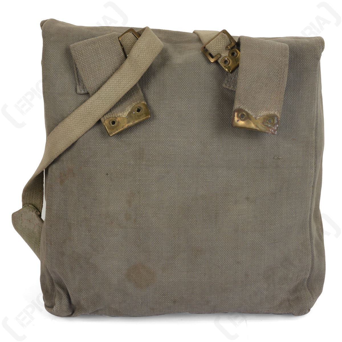 Rear view of the 37 Pattern Large Pack displaying vintage canvas webbing attachment points and brass fittings.