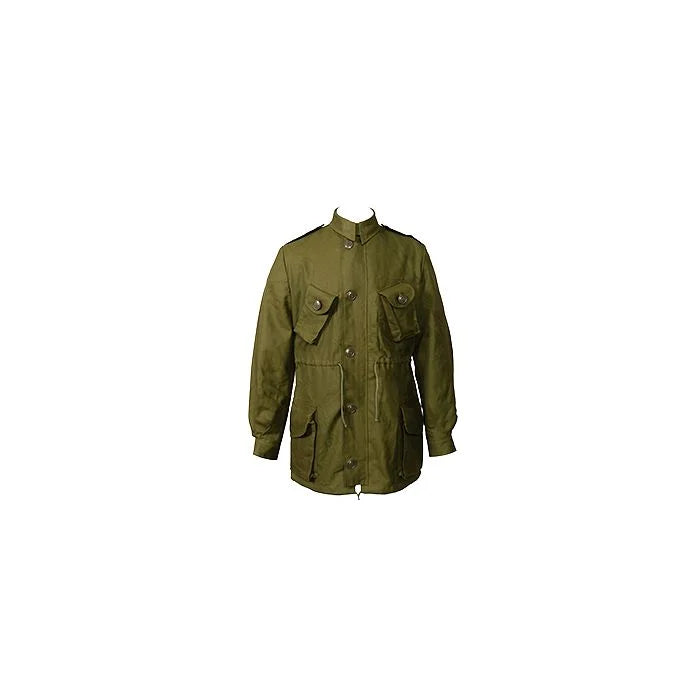Full-length front view of the Canadian Army Mark II combat coat with unissued surplus condition details.