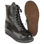 Front and sole view of Original German Winter Pilots Boots in black leather with diamond tread pattern