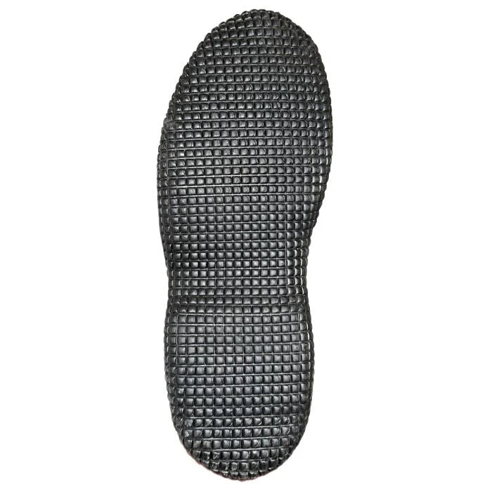 Detailed shot of the non-slip mini-cleat waffle sole pattern of the Bundeswehr anti-static overshoe boot.