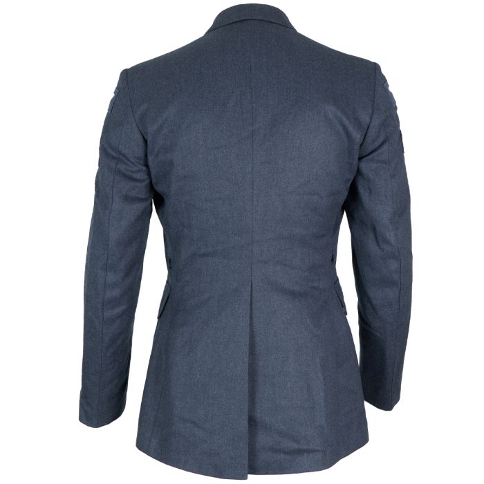 Back view of British RAF No1 dress jacket showing central rear vent and fitted waist