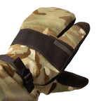 The back of the British Army MTP over-mitten showing the adjustable wrist strap and plastic tension buckle.