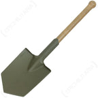 Czech field shovel with wooden handle and CS 412 stamped olive green steel spade head