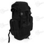 Three-quarter view of British Army Black 30L Patrol Pack on white background