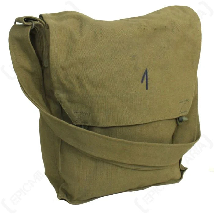 Original Czech BSS Sidepack olive canvas gas mask shoulder bag front view