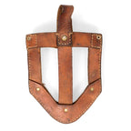 Rear view of Yugoslavian JNA leather shovel carrier showing belt loop and heavy stitching