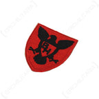 Angled close up of US 86th Infantry Blackhawk Division shoulder sleeve insignia