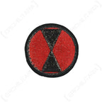 Reverse side of original embroidered US Army 7th Infantry Division patch showing stitching detail