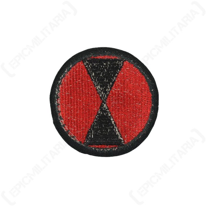 Reverse side of original embroidered US Army 7th Infantry Division patch showing stitching detail