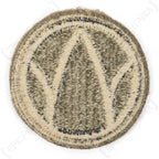 Reverse side of original US 89th Infantry Division patch showing authentic khaki bobbin thread backing