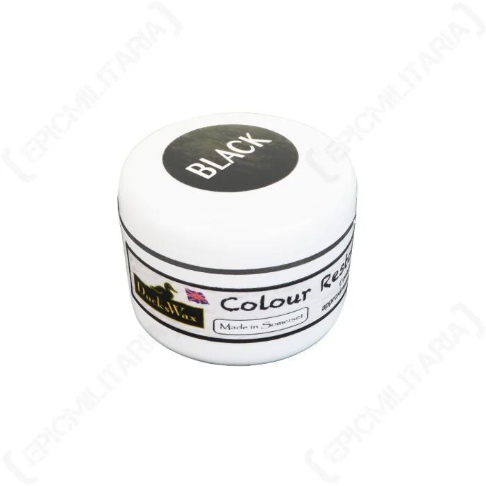 Closed tub of Duckswax black waterproofing leather care wax 40ml