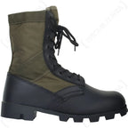 Right profile view of US Panama jungle boot with olive polyester side panel and Panama lug tread