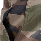 Close-up of slanted front hip pocket and ripstop fabric grid pattern