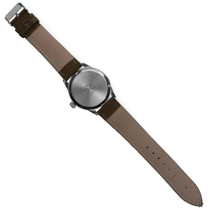 Stainless steel case back of the Dirty Dozen watch engraved with WWW military issue markings