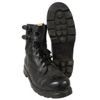 Front view of original Austrian Army double buckle combat boots with standard lugged rubber soles.