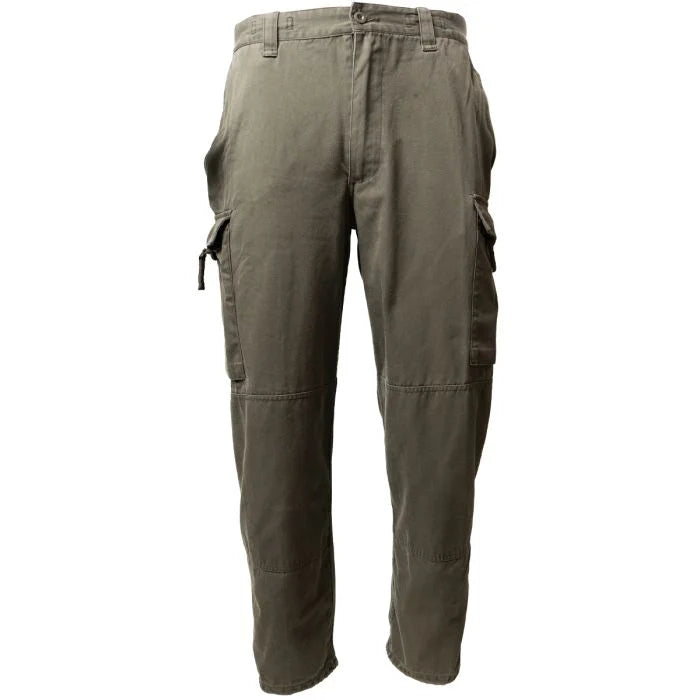 Front full-length view of the genuine Austrian Army Anzug 03 combat trousers in olive RAL 7013.