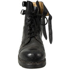 Front-facing view of a single Austrian Army M75 Feldschuh boot with unbuckled ankle straps.