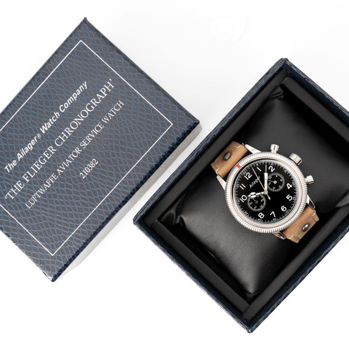 Ailager German Luftwaffe pilot service watch inside branded blue presentation display box