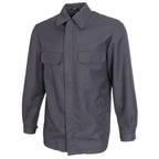 Front view of closed dark blue Bundeswehr Feuerwehr deck jacket with storm-flapped front zip