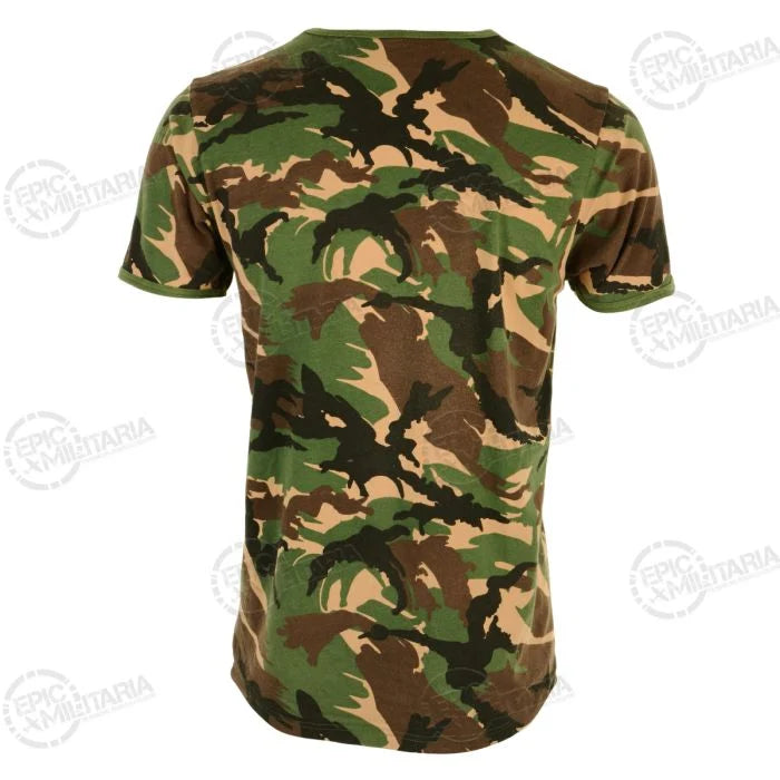 Back view showing stitching on Dutch Army woodland camo t-shirt