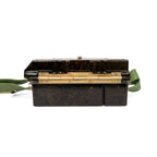 Heavy duty brass piano hinge on black Bakelite case of East German field telephone