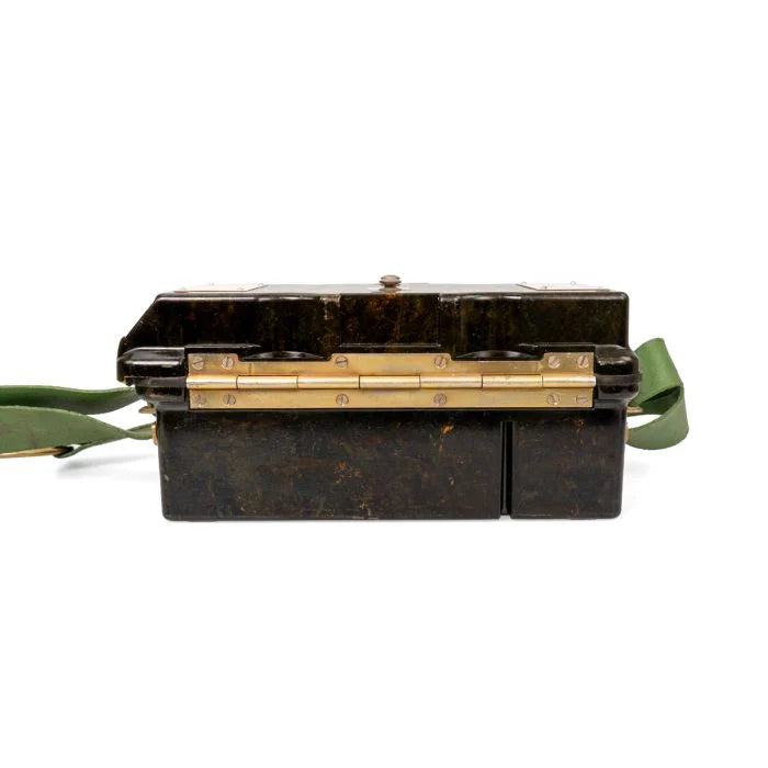 Heavy duty brass piano hinge on black Bakelite case of East German field telephone
