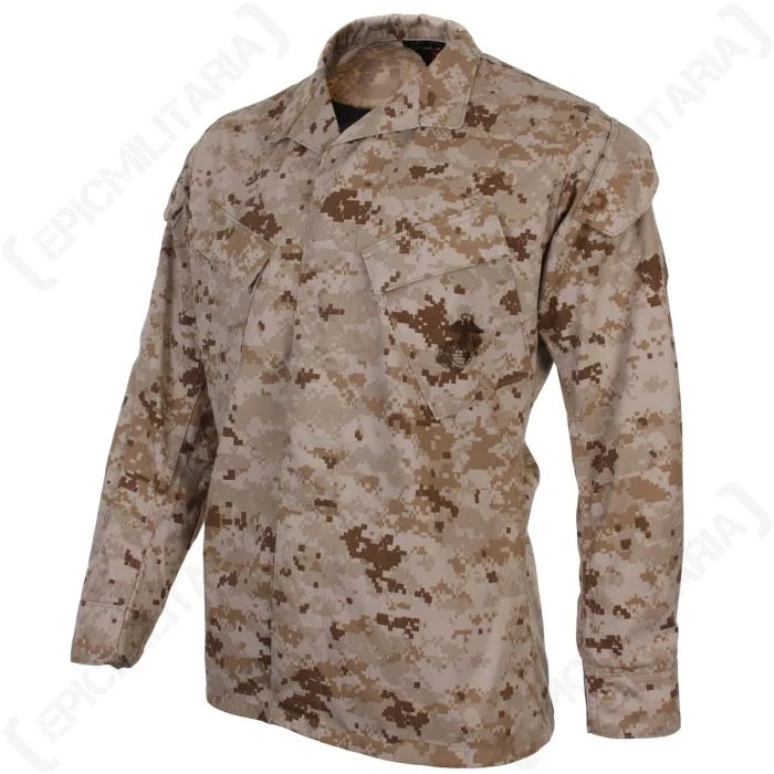 Angled view showing slanted chest pockets on USMC Desert MARPAT utility blouse