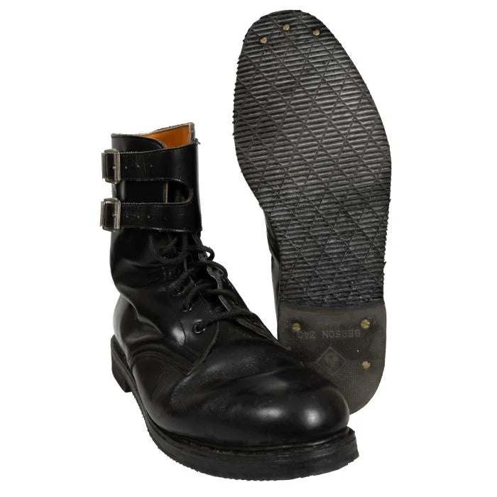 Original Austrian Army double buckle combat boot showing leather upper and waffle rubber sole