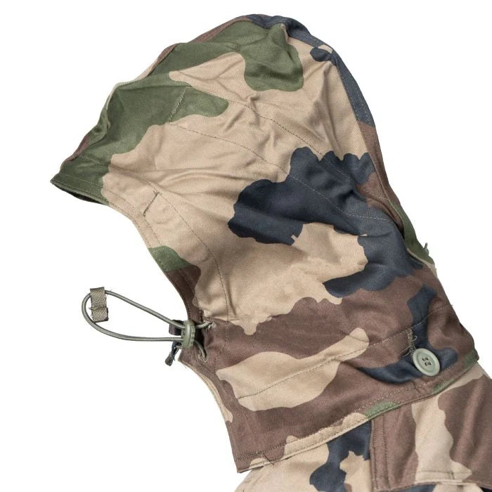 CCE camouflage detachable hood of French FELIN T4 jacket showing elastic adjusters