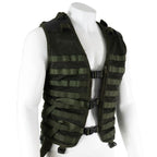 Three-quarter angle view of genuine Dutch military modular tactical vest showing side paracord adjustment lacing