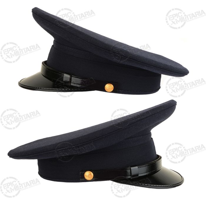 Pair of original Italian Air Force dark blue visor caps showing crown and brim profile