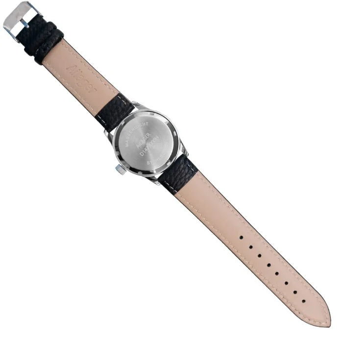 Full length rear view displaying the tan strap underside and stainless steel caseback