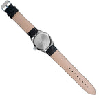 Full length rear view displaying the tan strap underside and stainless steel caseback