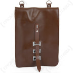 Direct front view of the East German military map case, highlighting the clean vinyl exterior and metal buckle fastening system.