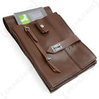 Brown vinyl military map case featuring an inserted shorthand notebook in the top pocket, demonstrating storage capacity.
