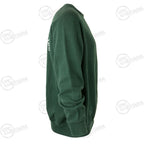 Side profile view of dark green French military school crewneck jumper