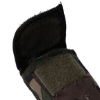 Close-up of the opened front flap showing the hook-and-loop Velcro closure of the Dutch military pouch