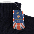 Official 100% British Wool Shepherds Crook certification tag on collar
