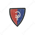 Rear side of original US 38th Infantry Division embroidered patch showing stitching backing