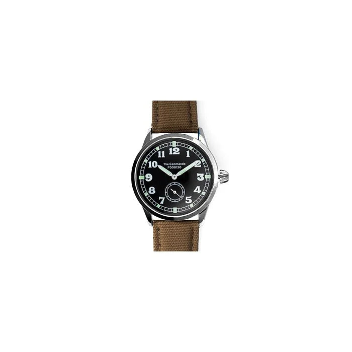 High-resolution studio shot of the British Commando WWII pattern military wrist watch