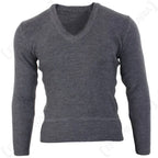 Front view of German Army grey knit V-neck pullover sweater