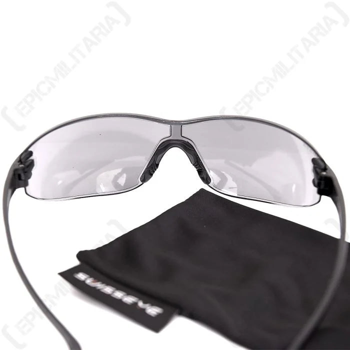 Rear view of Swiss Eye F-22 glasses showing rubber nose bridge padding and flat temples