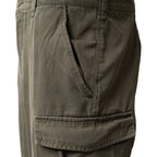 Detailed view of the deep side slash pocket and zippered cargo pocket flap on Austrian Army trousers.