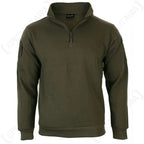 Mil-Tec tactical sweatshirt front view with quarter zip open and high collar