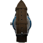 Rear view of the green canvas watch strap showing the buckle closure and stitched keeper loops
